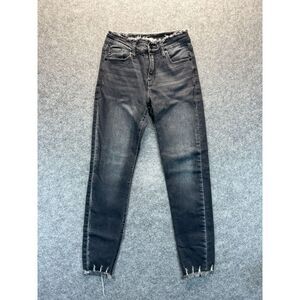 KanCan Jeans Women's 27 Skinny Raw‎ Hem Distressed Black Gray Stretch Denim